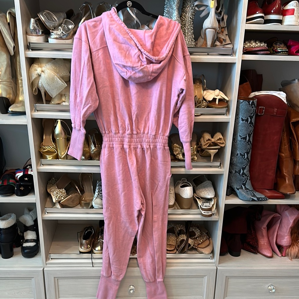 Free People Pink Hooded Jumpsuit Relaxed Fit Long Sleeves - Picture 4 of 4